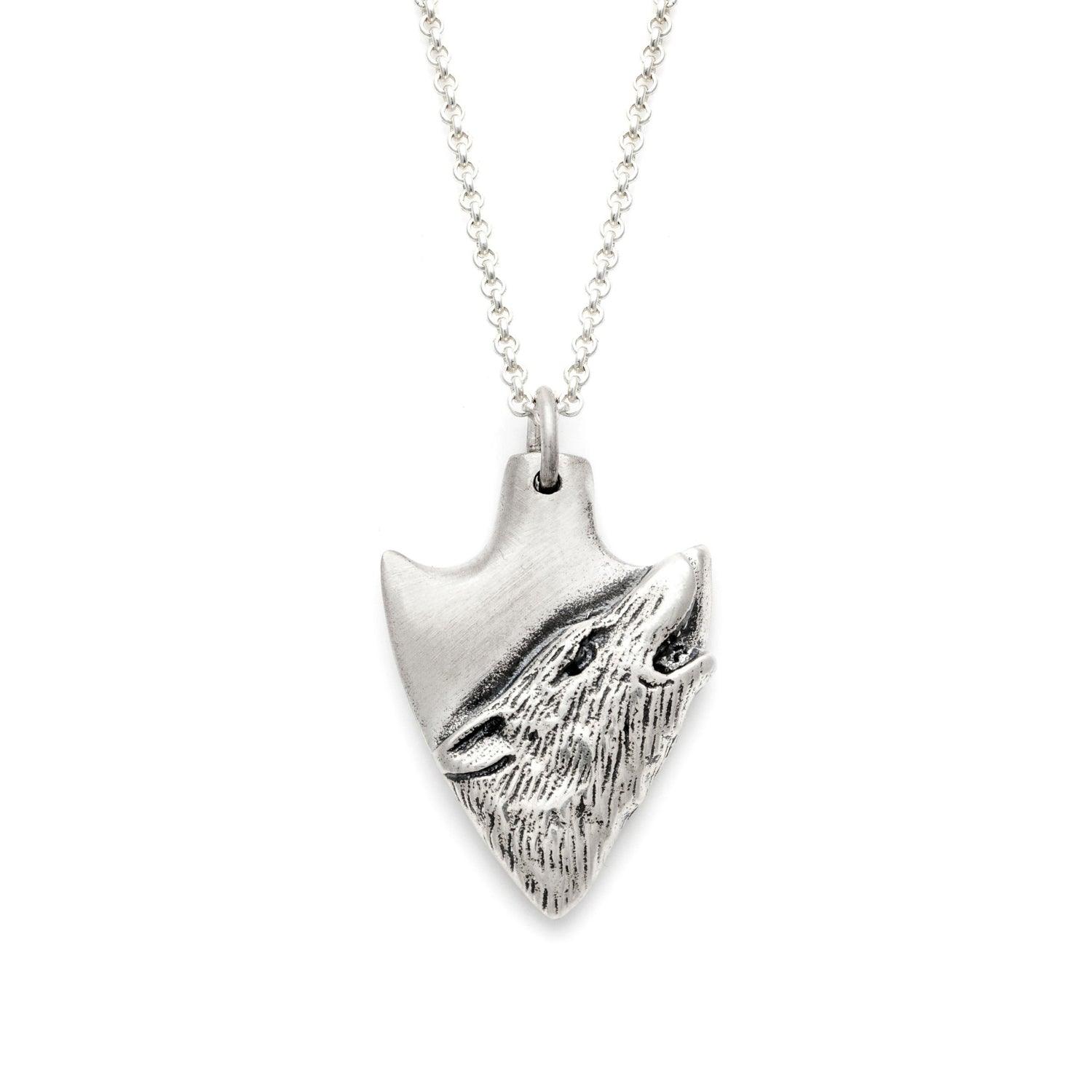 Large Sterling Wolf Pendant top