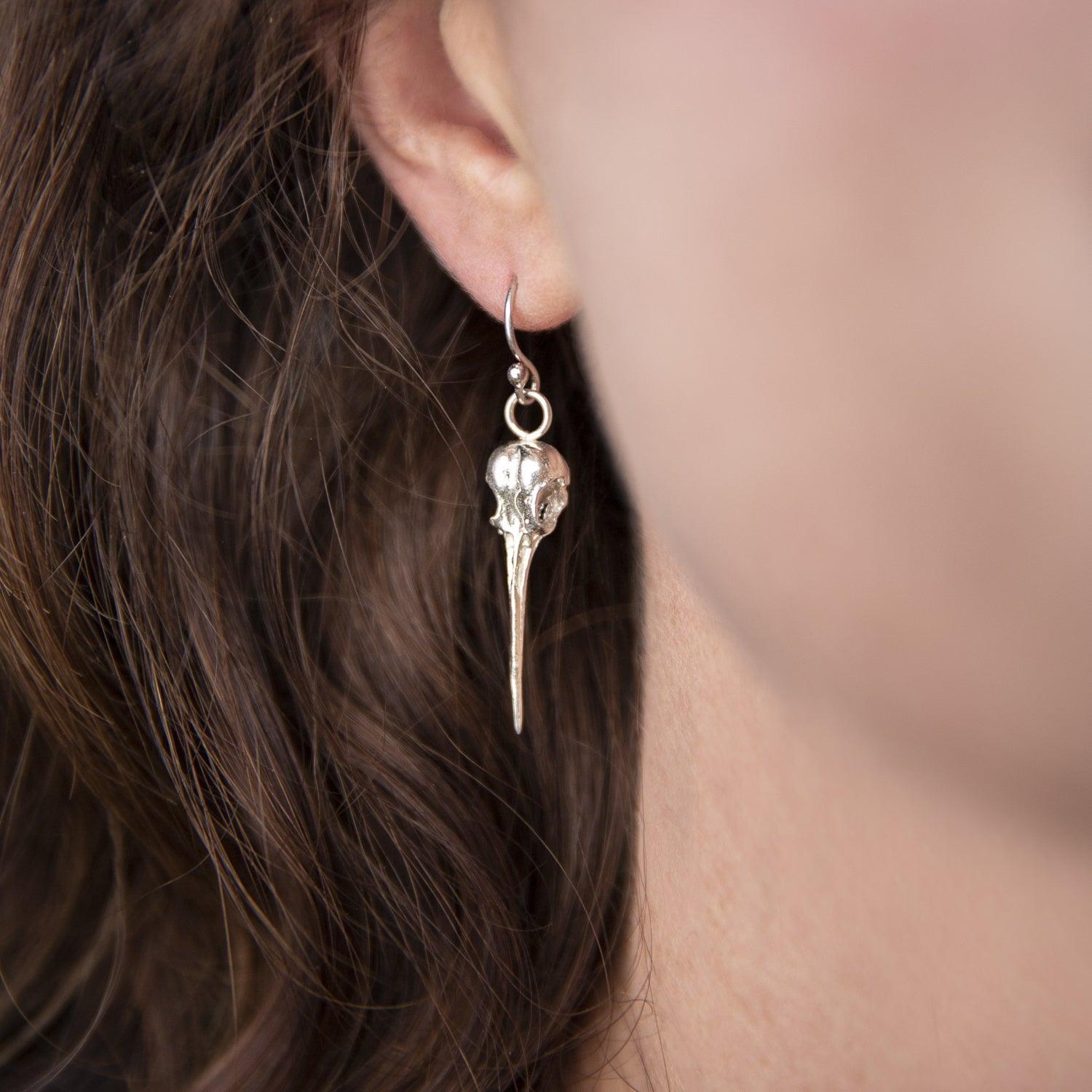 Hummingbird Skull online Earrings in Solid Bronze