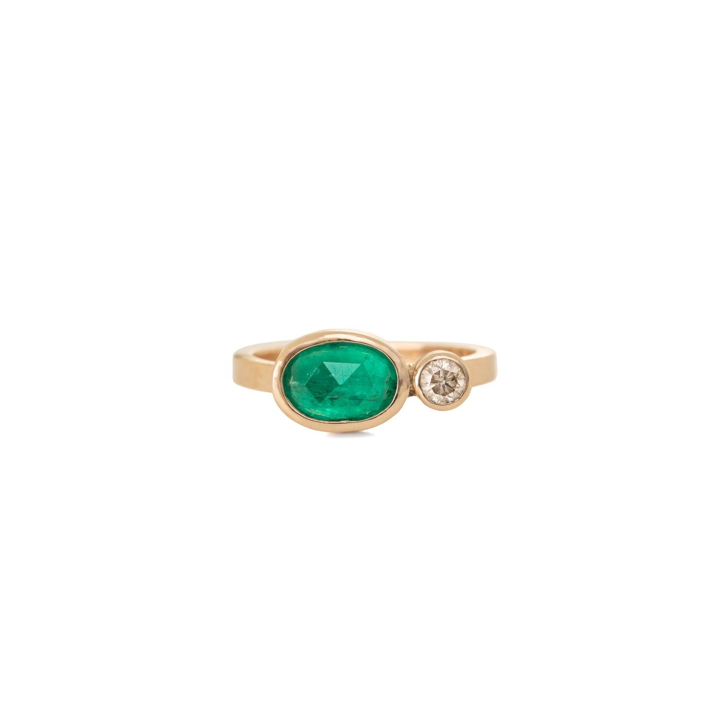 Maria - Emerald & Diamond Ring - Kat Cadegan