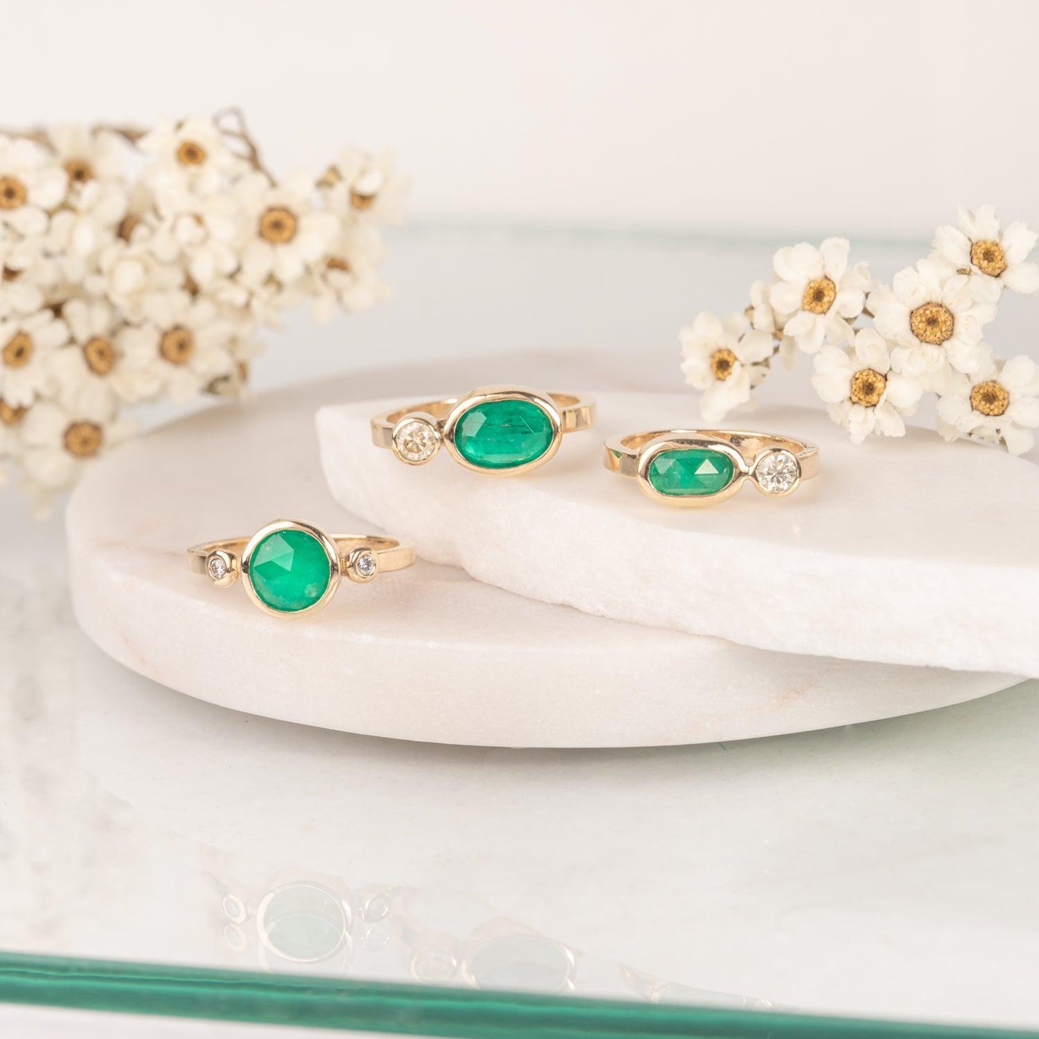 Maria - Emerald & Diamond Ring - Kat Cadegan