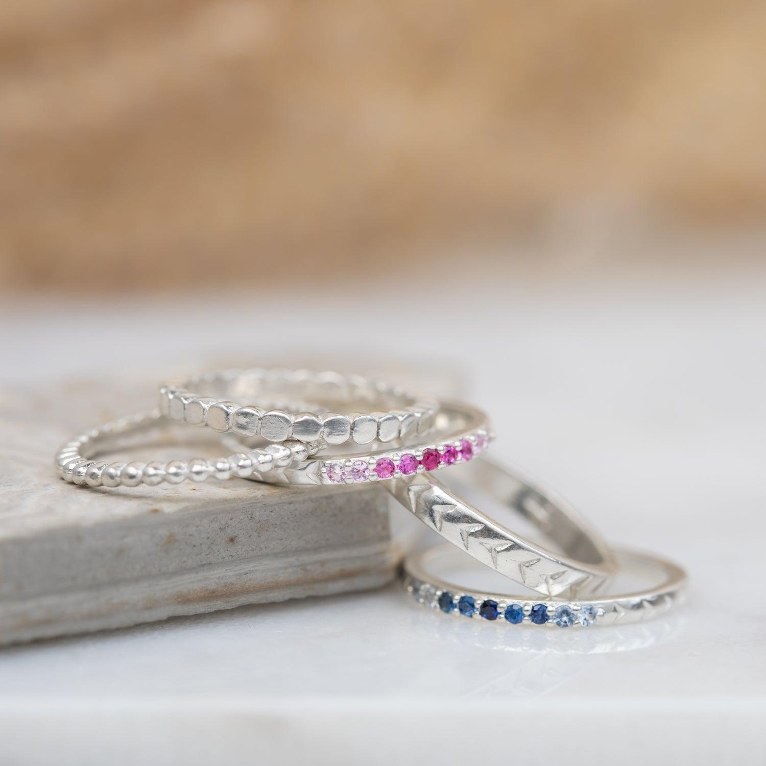 Rainbow Sapphire Silver Band - Kat Cadegan Jewellery